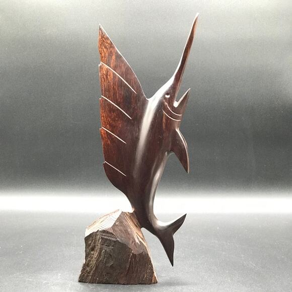 Vintage Ironwood Hand Carved Sailfish Marlin Sculpture Solid Wood Sculpture 14" - Picture 3 of 7